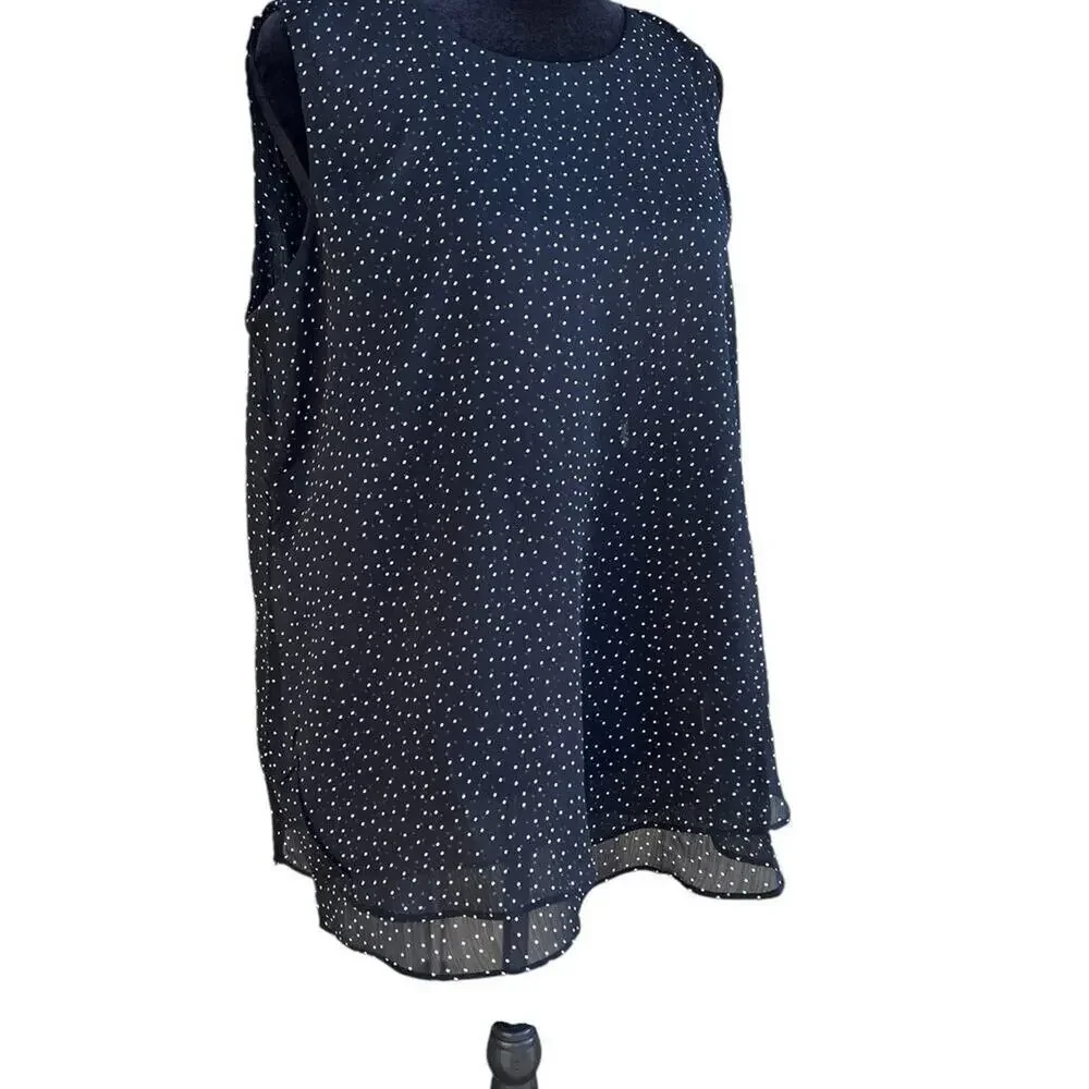 Christina B black lined polk a dot tank top, sheer with dots, women's S